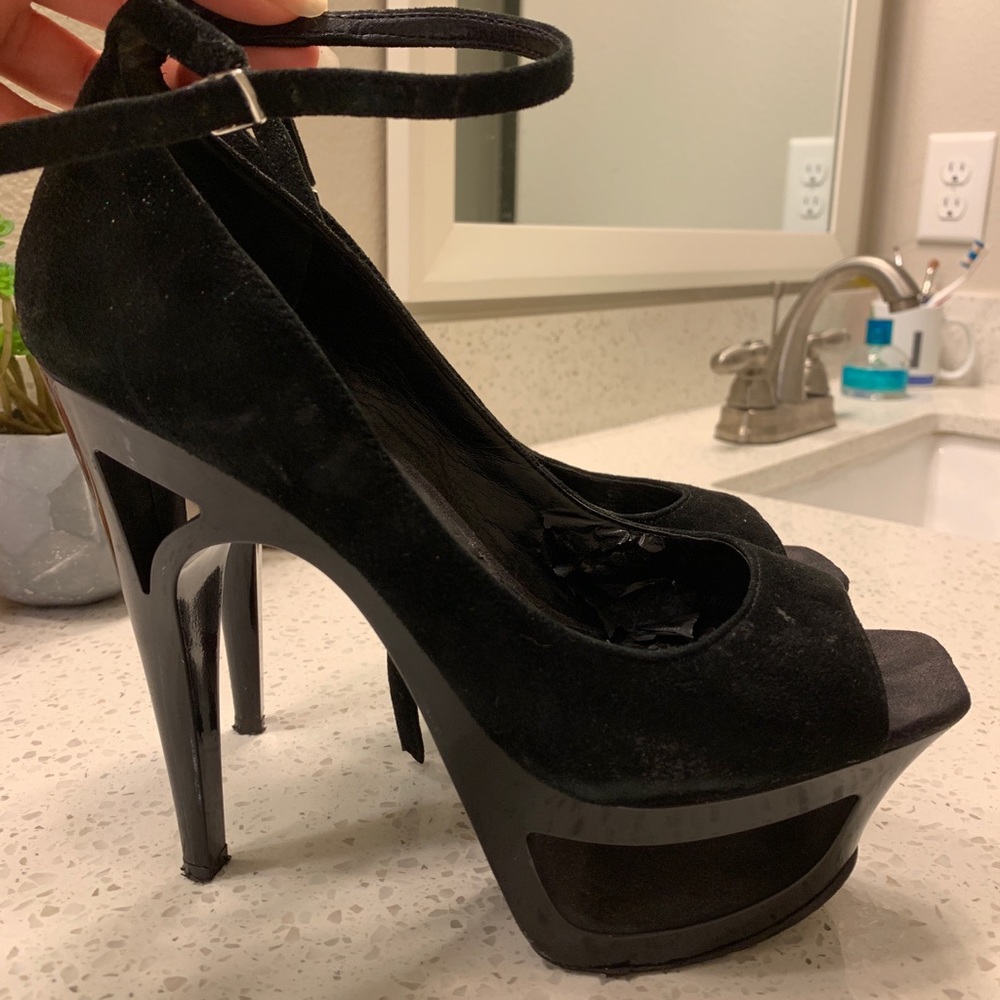 Peep toe, platform heels with ankle strap